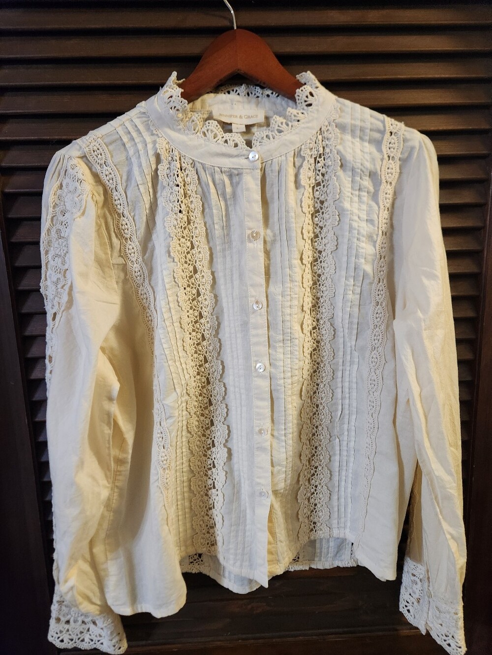 Boho Lace Button Front Long Sleeve Blouse Sz L Cottage Core Edwardian Coquette